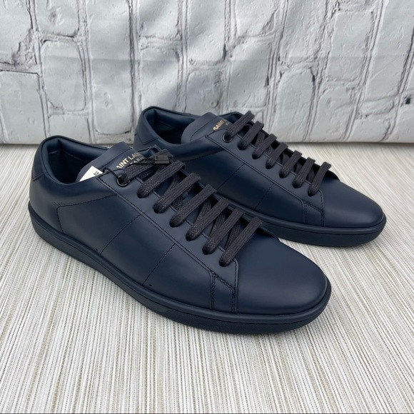 NEW Saint Laurent SL01 Classic Court Low-Top Sneakers in Navy Leather Size 39 - Picture 3 of 14
